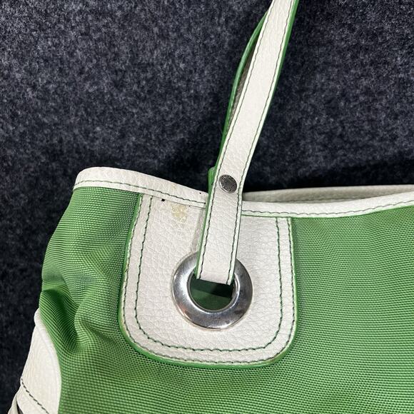 Vintage TOMMY HILFIGER White/GREEN Nylon FAUX LEATHER Y2K 90s Purse - Picture 4 of 11